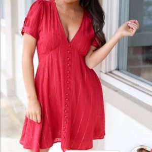 NWT Boutique, red, gold stripe, flowy, mini dress!